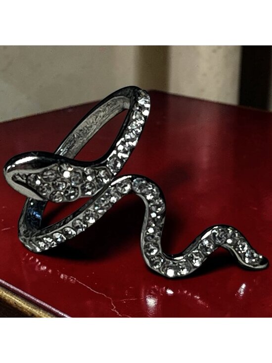 Unbranded Jewelry - Silver Tone Snake Ring Clear Rhinestone Wrap Ring Size 5.25